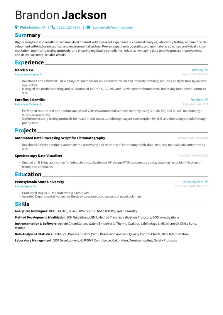 Analytical Chemist Resume Example CV template preview