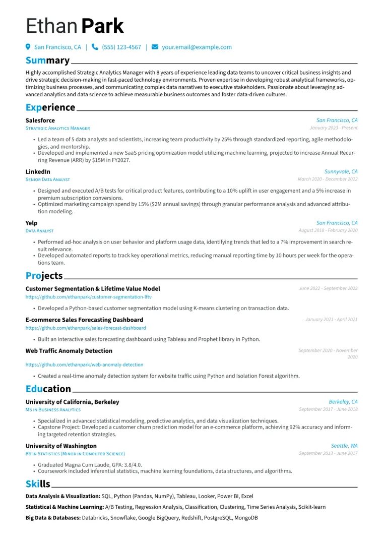 Analytics Manager Resume Example preview