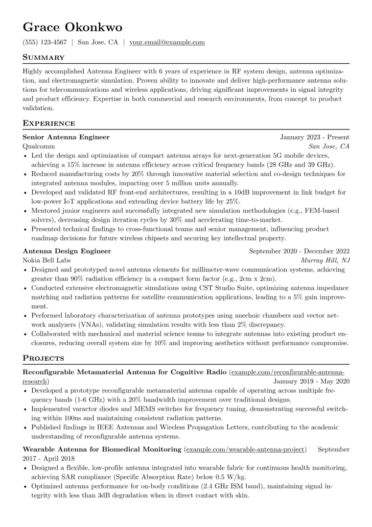 Antenna Engineer Resume Example preview