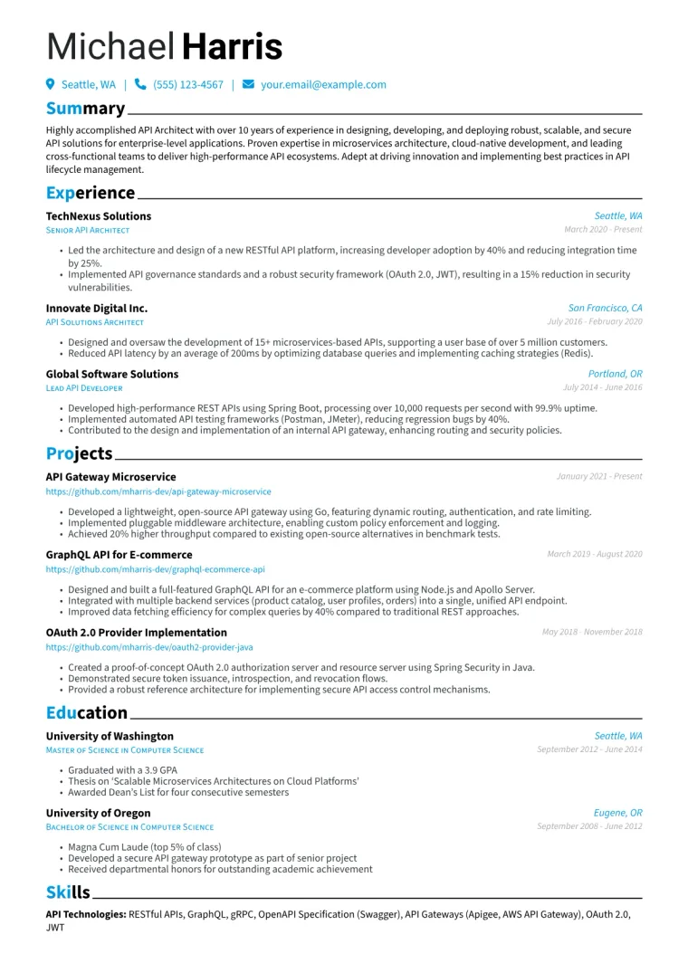 API Architect Resume Example CV template preview