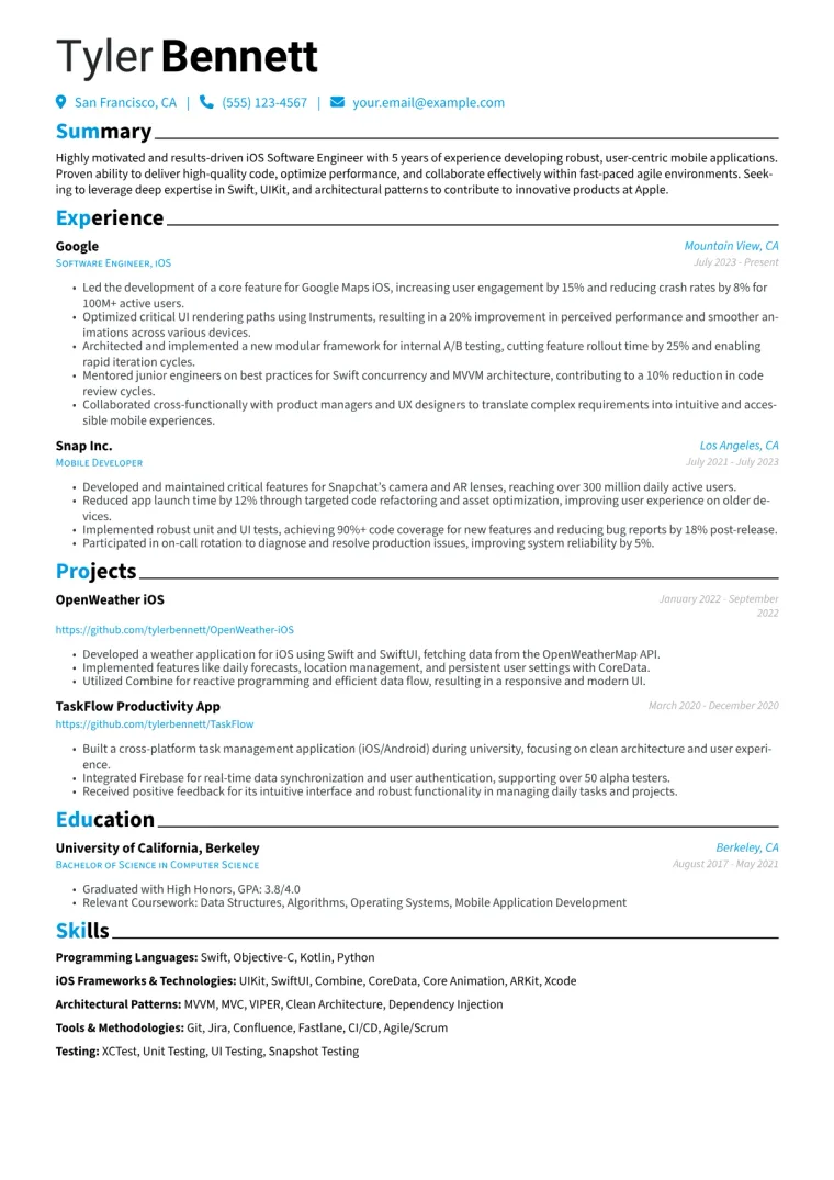Apple Resume Example CV template preview