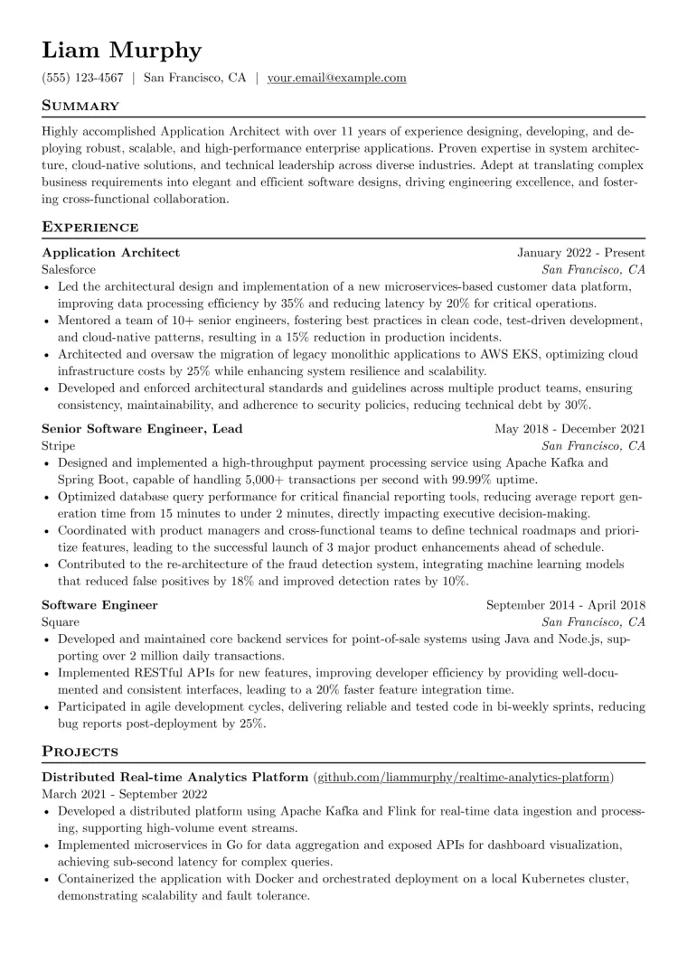 Application Architect Resume Example preview