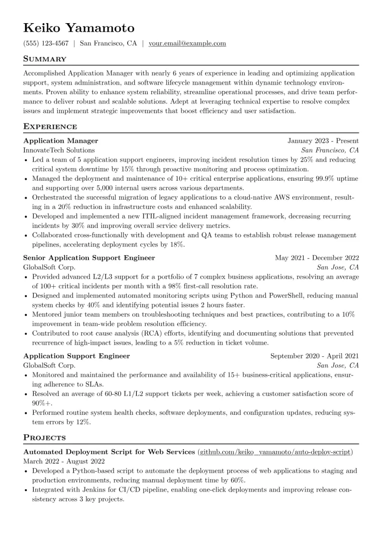 Application Manager Resume Example preview