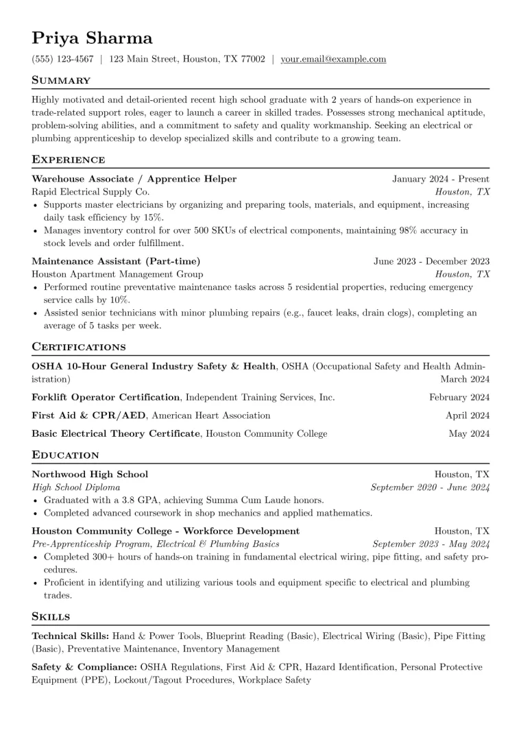 Apprenticeship Resume Example preview