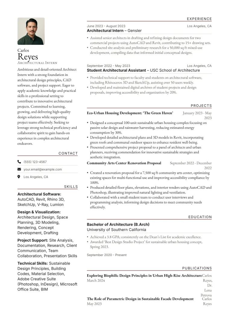 Architect Intern Resume Example preview