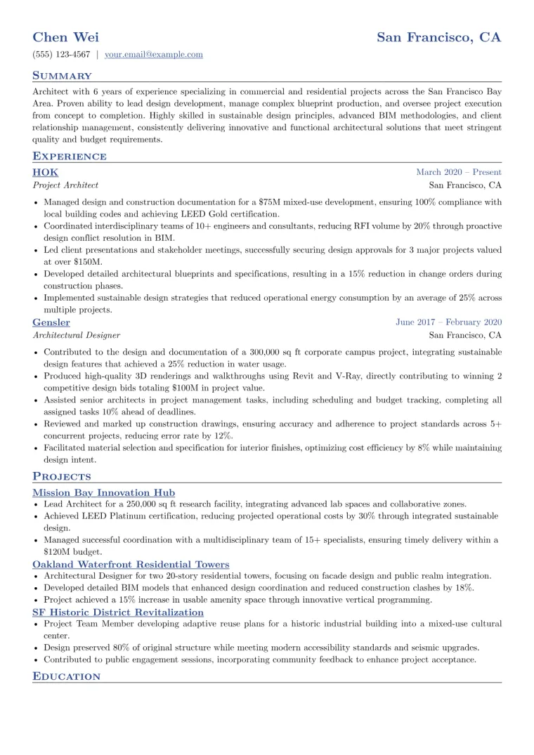 Architect Resume Example CV template preview