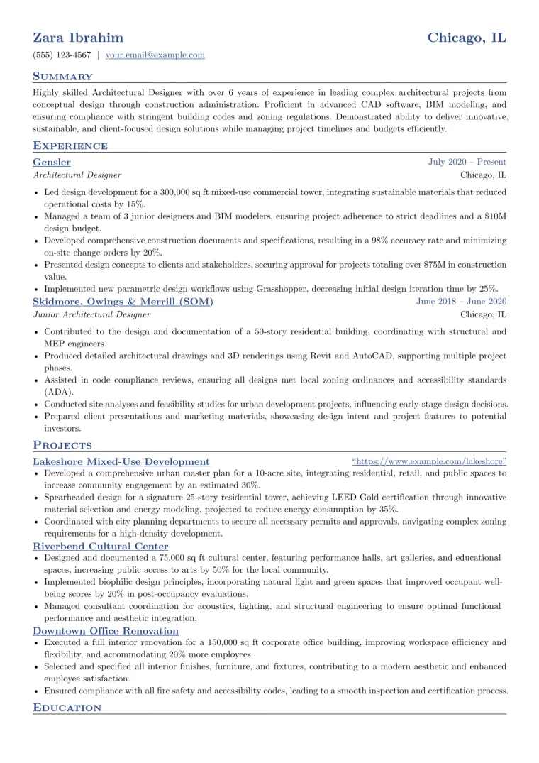 Architectural Designer Resume Example CV template preview