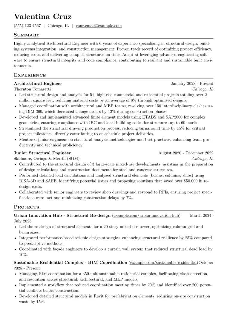 Architectural Engineer Resume Example CV template preview