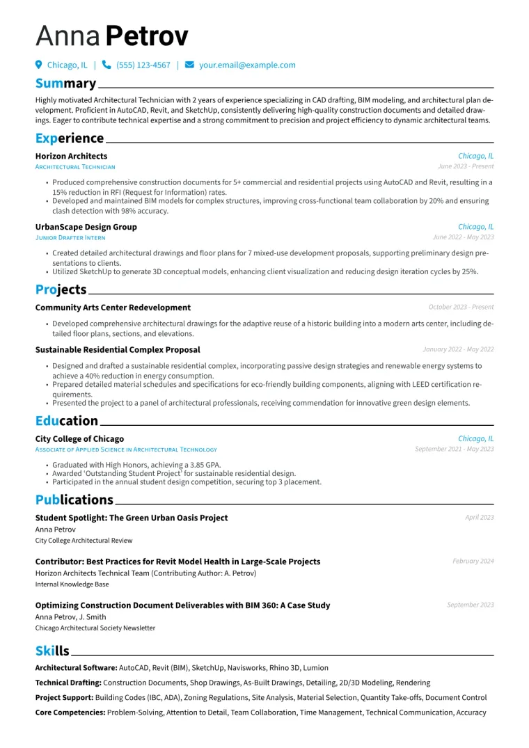 Architectural Technician Resume Example CV template preview