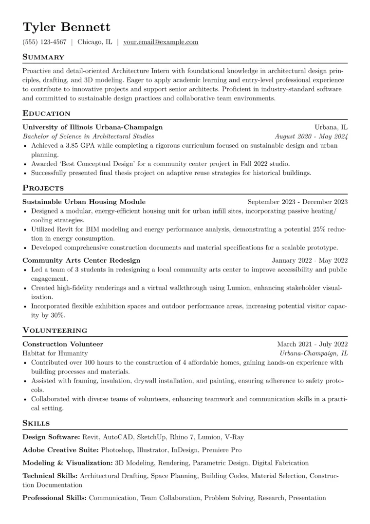 Architecture Intern Resume Example CV template preview