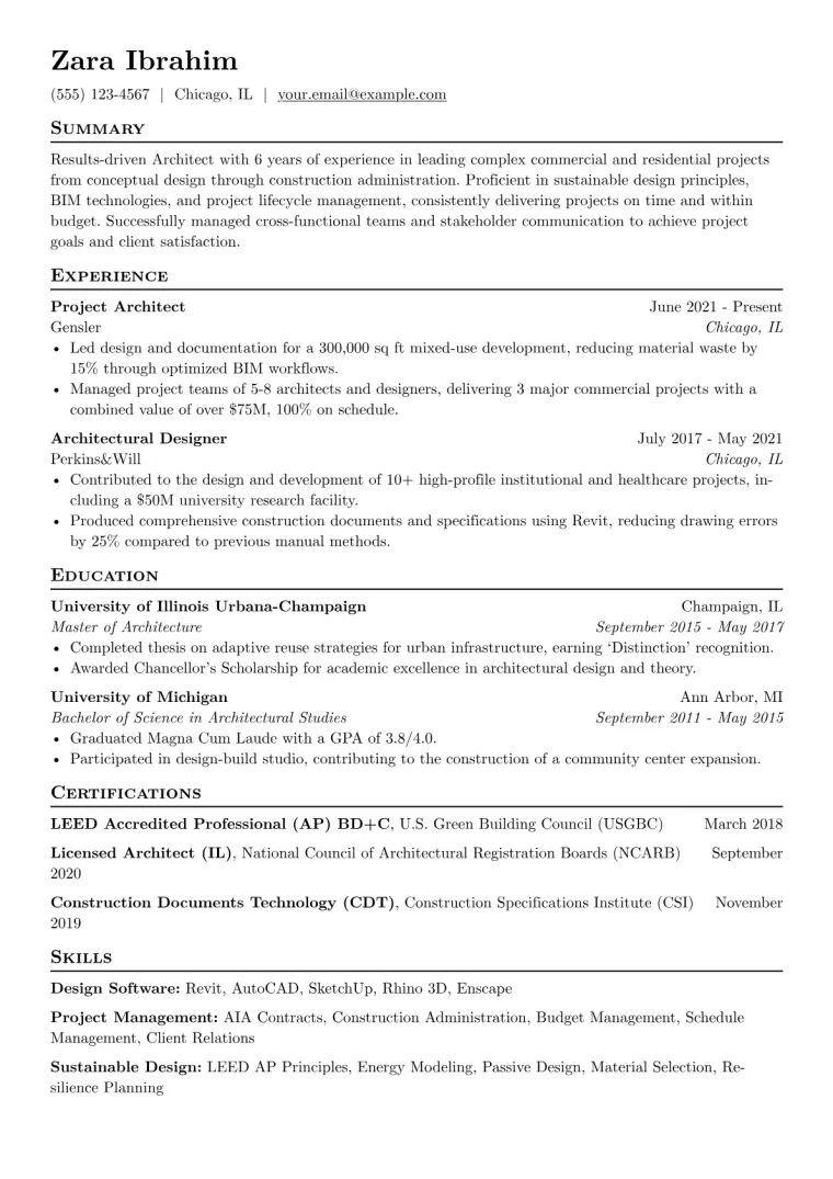 Architecture Resume Example CV template preview