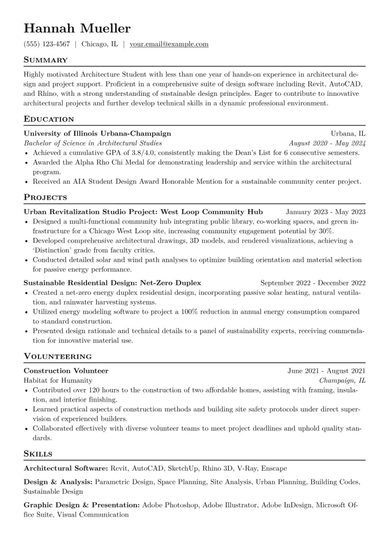Architecture Student Resume Example CV template preview