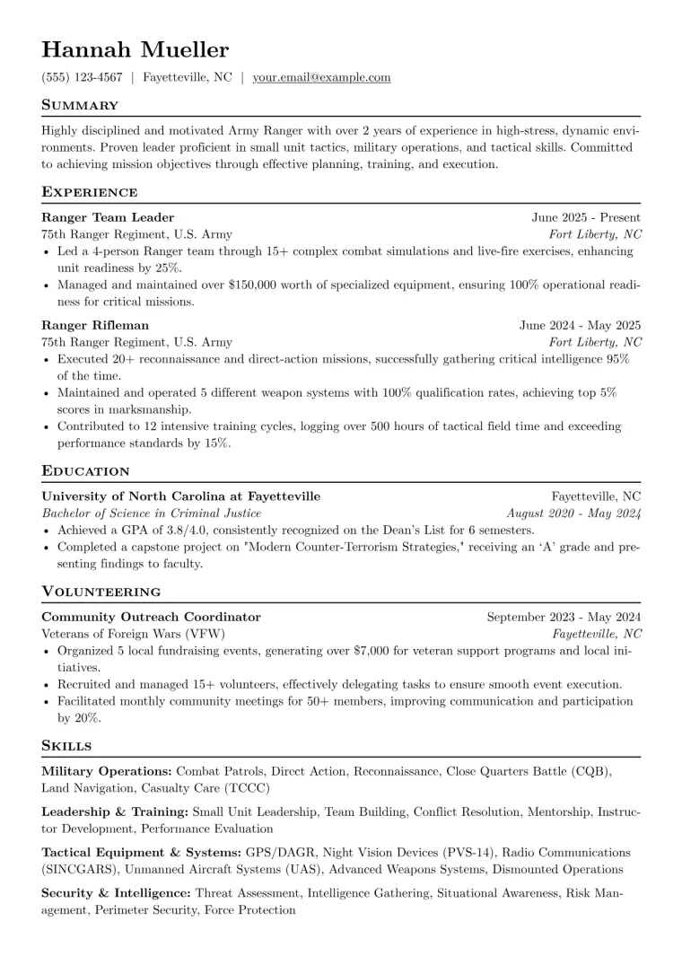 Army Ranger Resume Example resume template preview