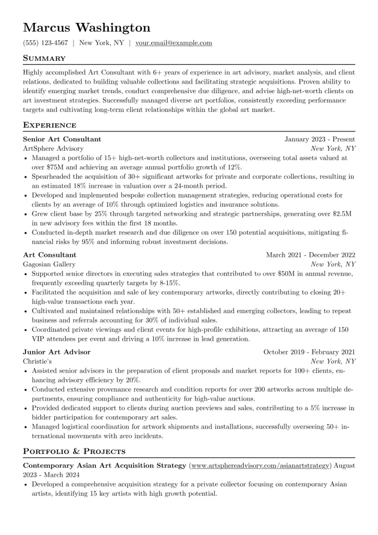 Art Consultant Resume Example preview