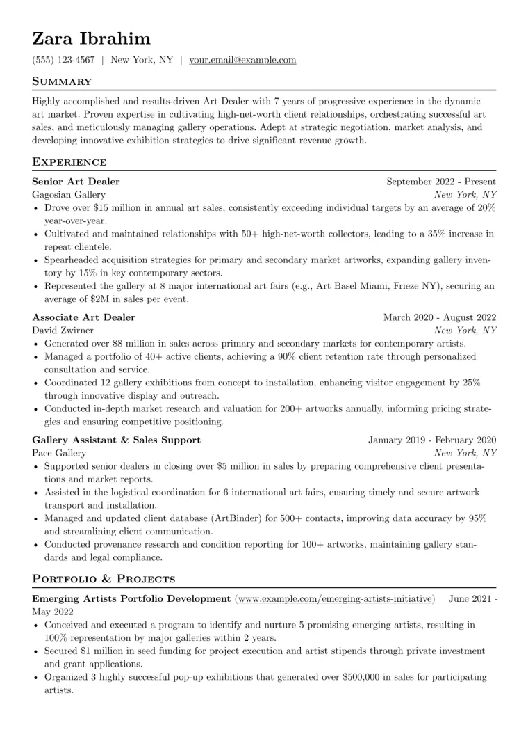 Art Dealer Resume Example preview