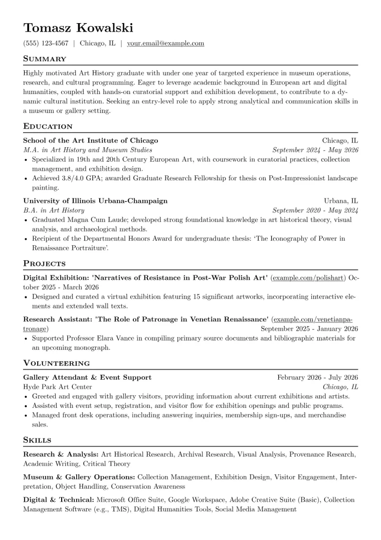 Art History Resume Example CV template preview