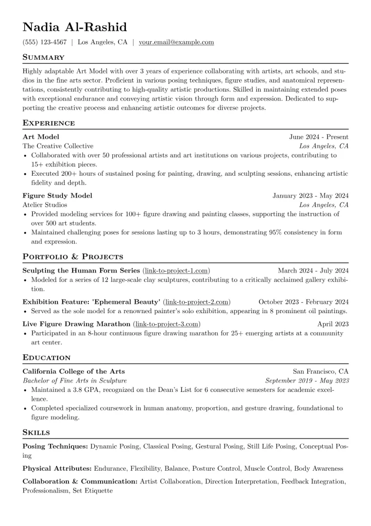 Art Model Resume Example preview