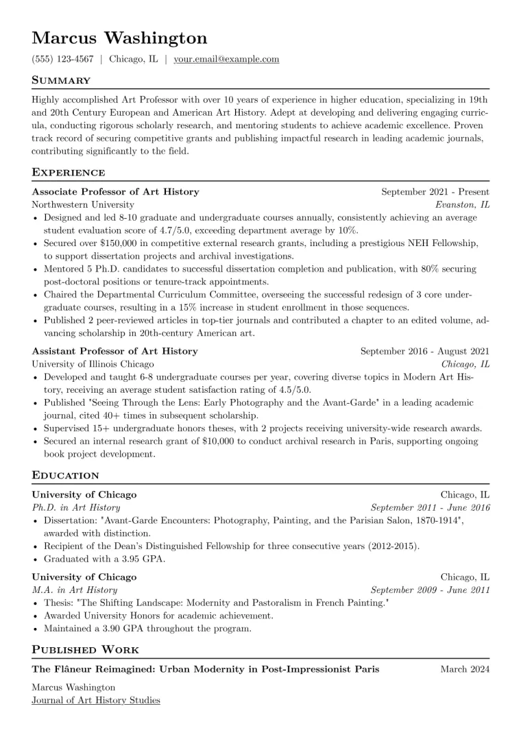 Art Professor Resume Example preview