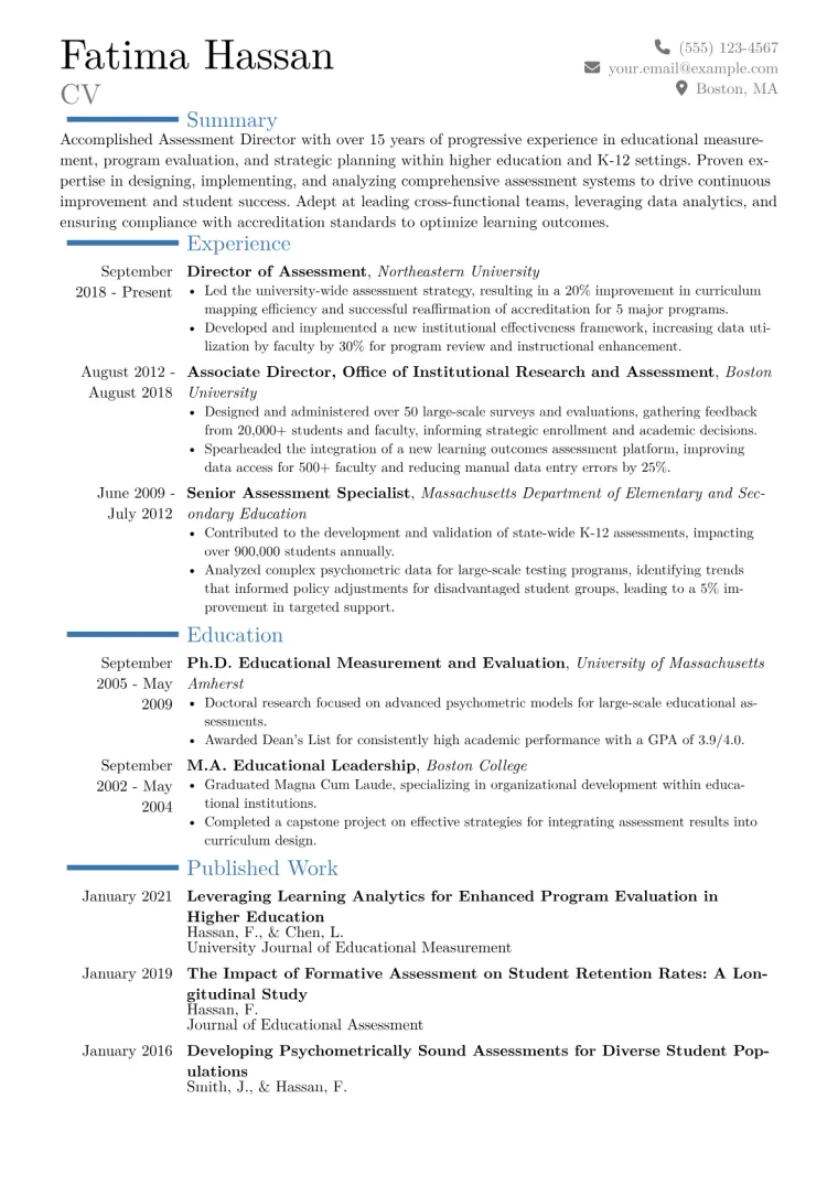 Assessment Director Resume Example CV template preview