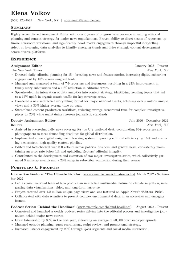 Assignment Editor Resume Example preview