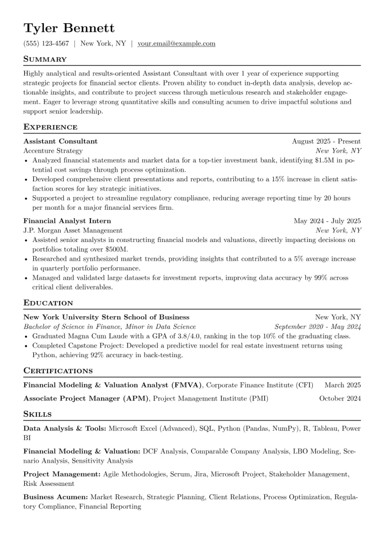 Assistant Consultant Resume Example CV template preview