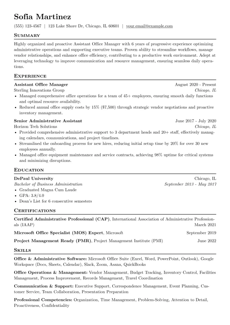Assistant Office Manager Resume Example CV template preview