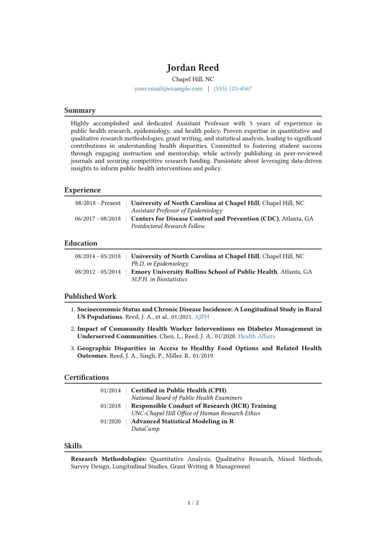 Assistant Professor Resume Example CV template preview