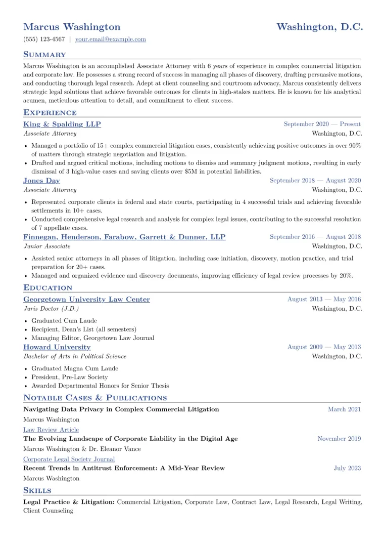 Associate Attorney Resume Example CV template preview