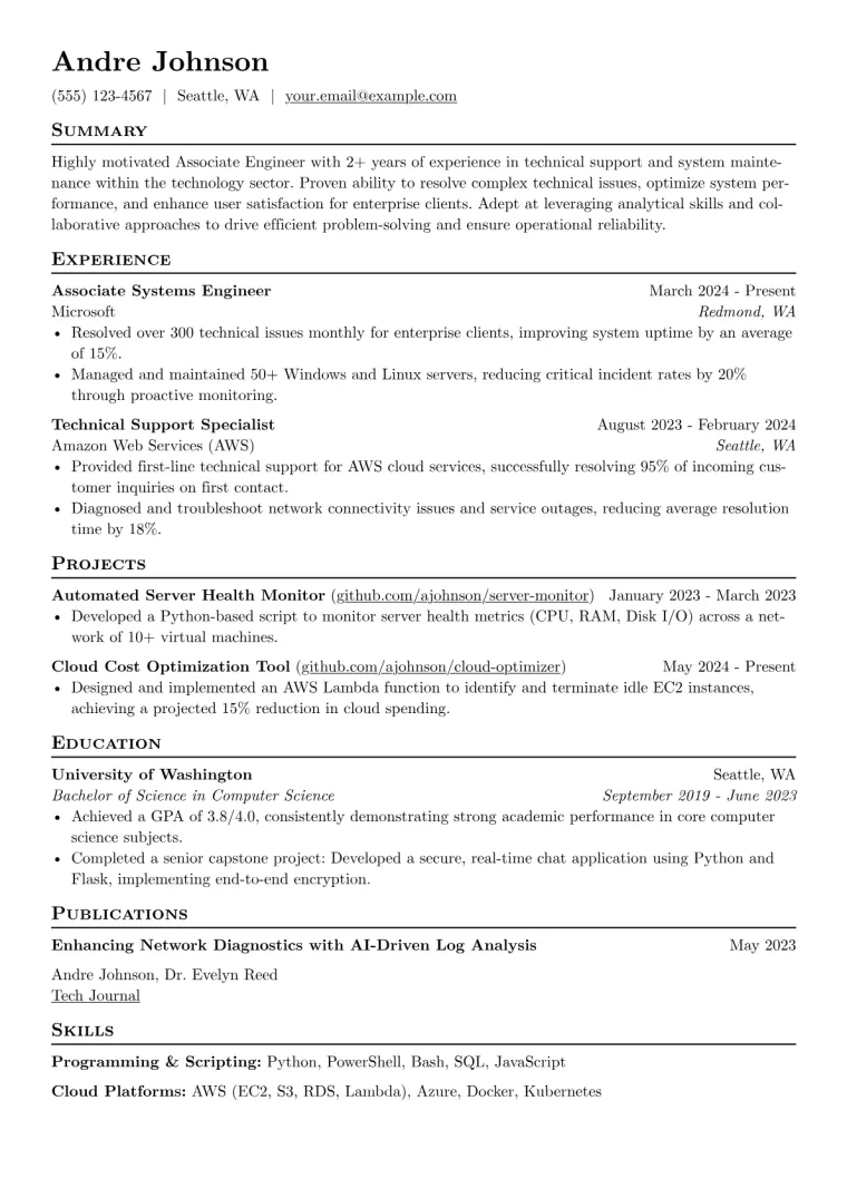 Associate Engineer Resume Example CV template preview