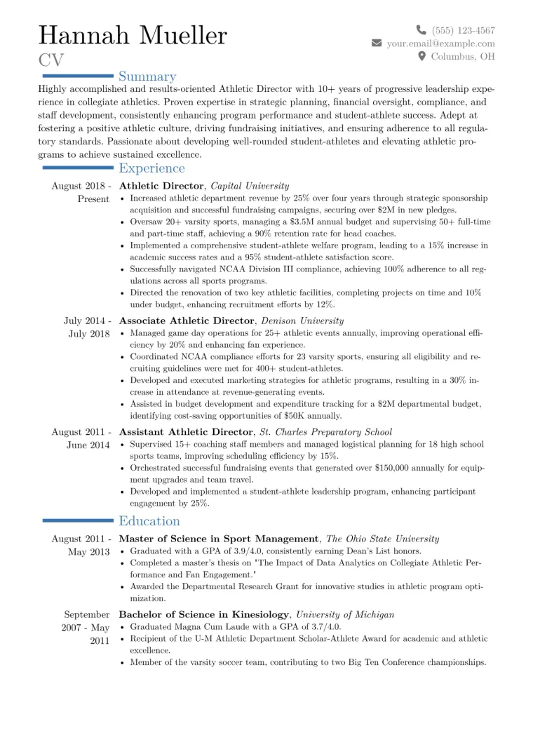 Athletic Director Resume Example CV template preview