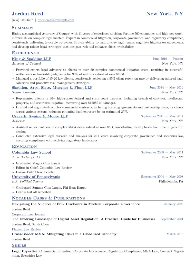 Attorney of Counsel Resume Example CV template preview