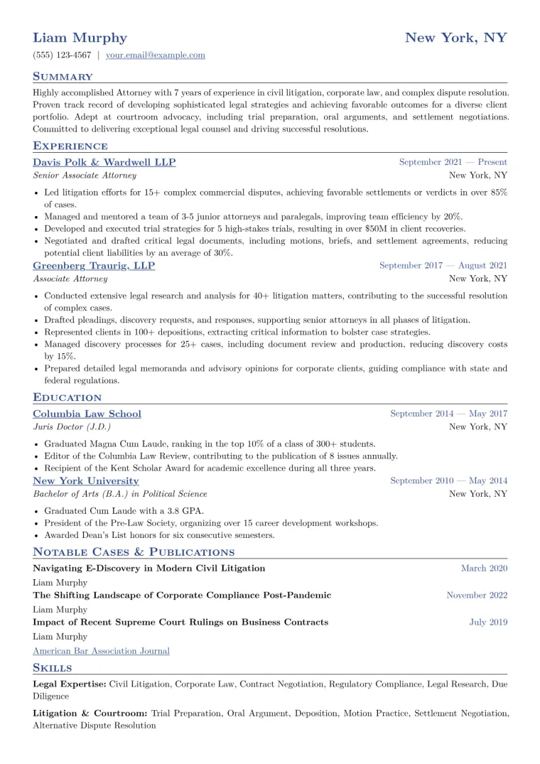 Attorney Resume Example CV template preview