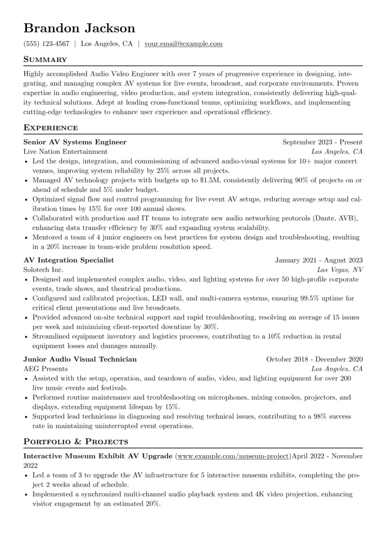 Audio Video Engineer Resume Example preview