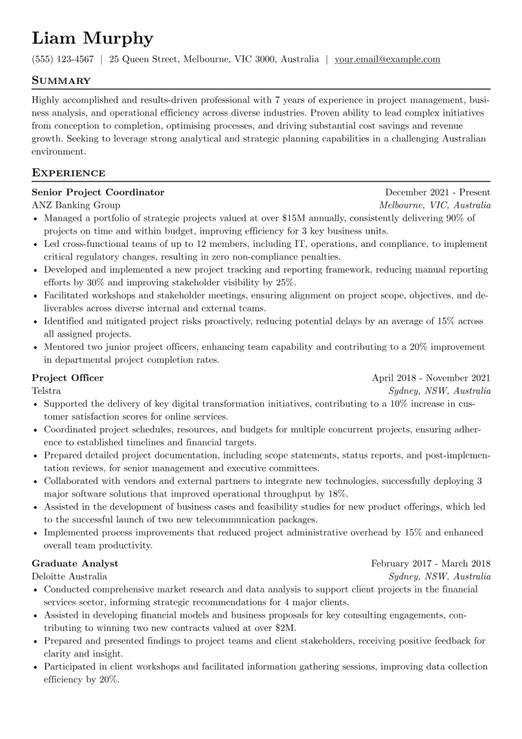 Australian Resume Example preview