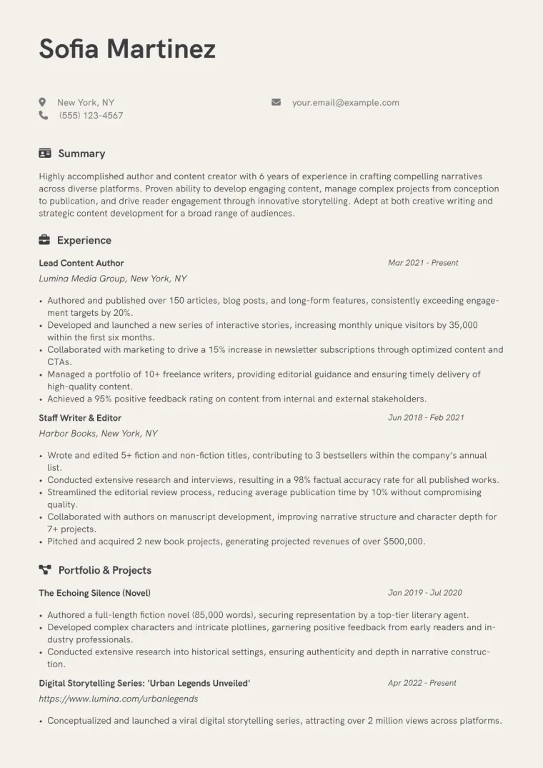 Author Resume Example CV template preview
