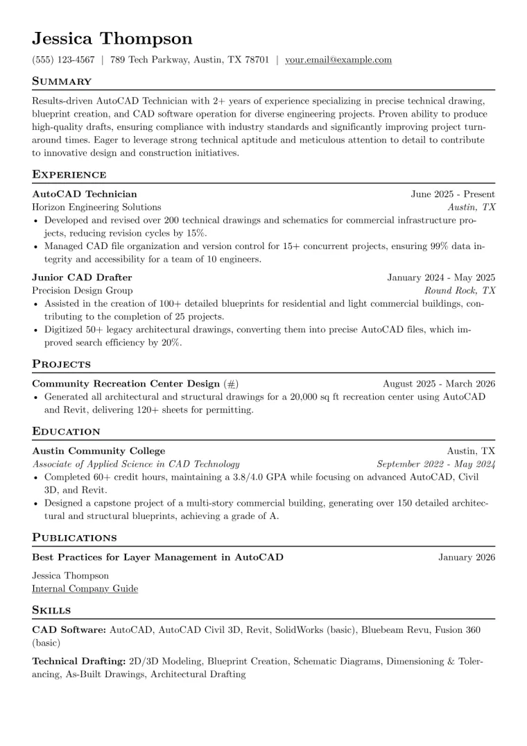 AutoCAD Technician Resume Example preview
