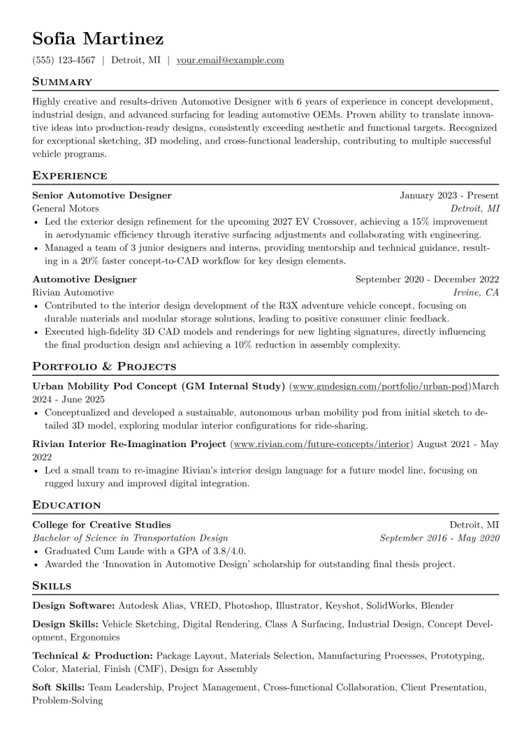 Automotive Designer Resume Example preview