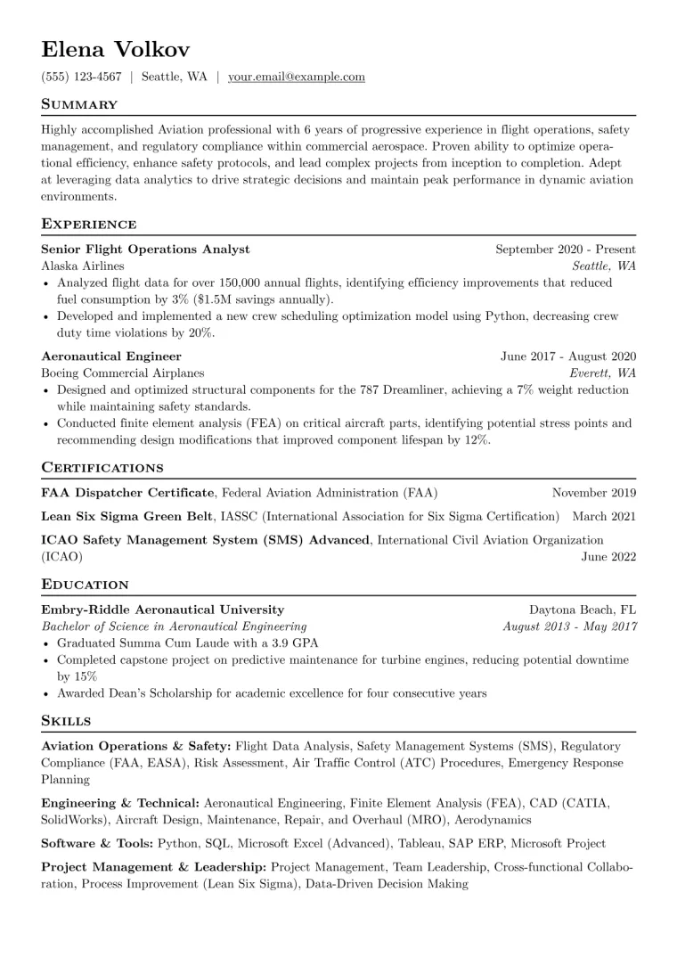 Aviation Resume Example CV template preview