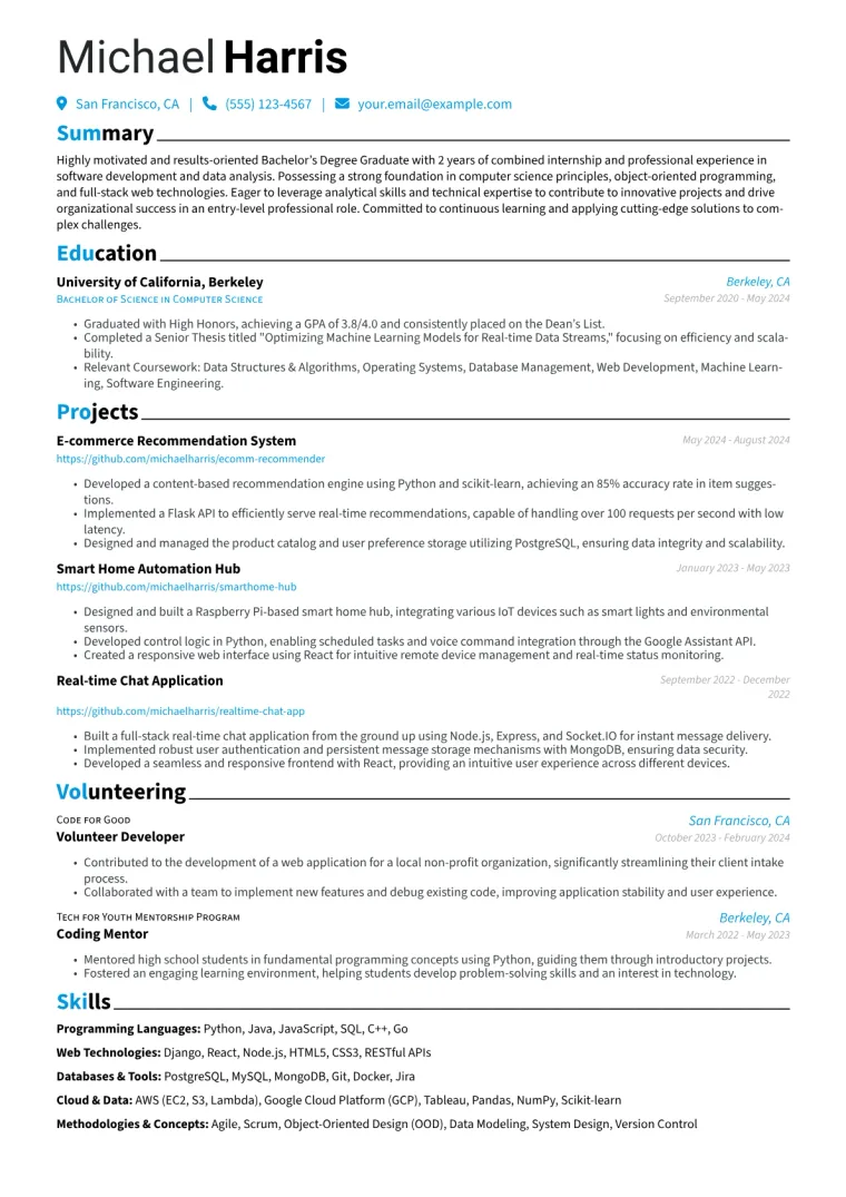 Bachelors Degree Graduate Resume Example preview