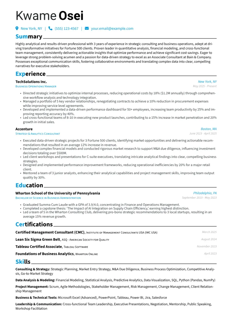 Bain Resume Example preview
