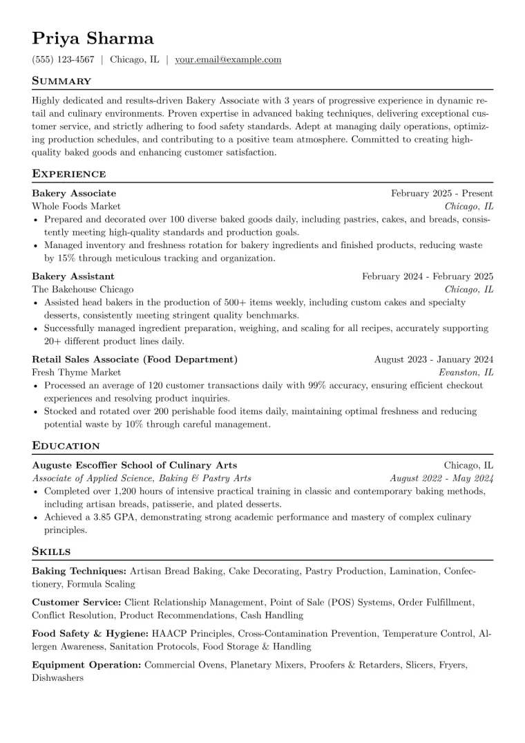 Bakery Associate Resume Example preview