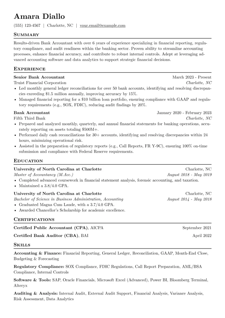 Bank Accountant Resume Example preview