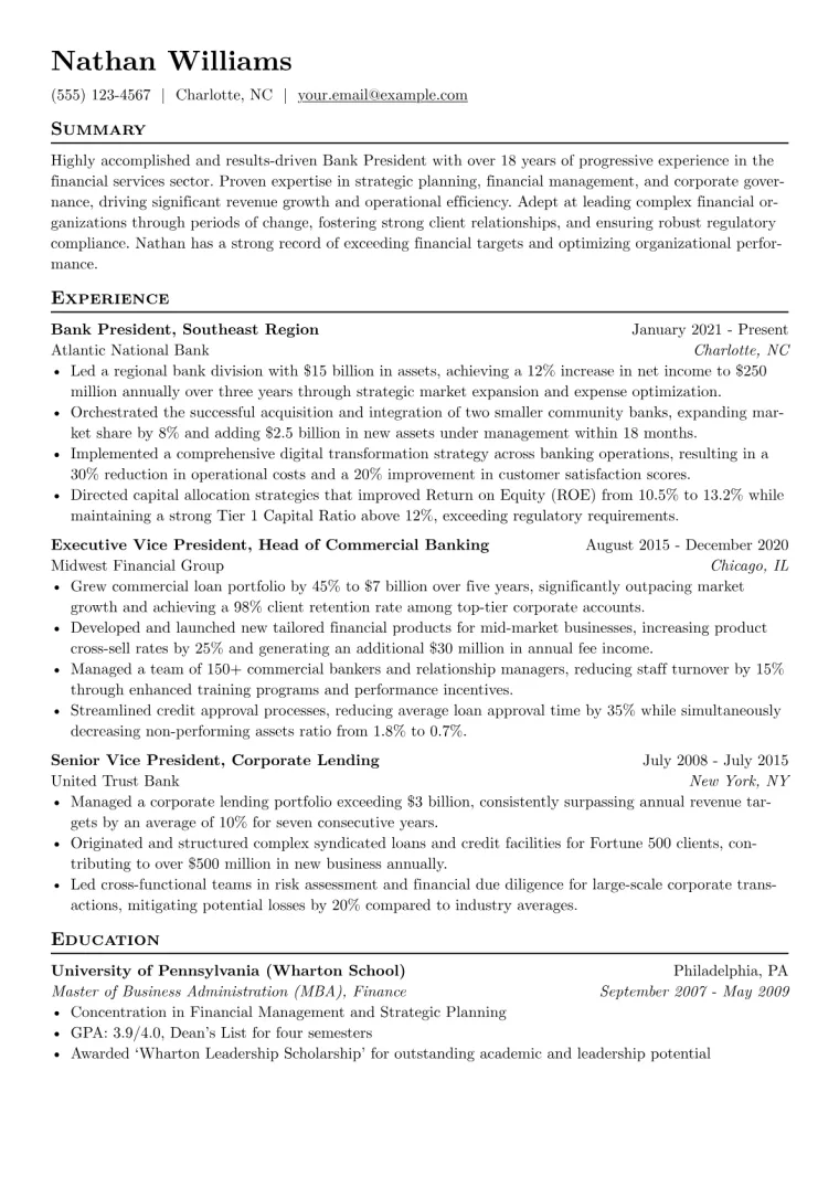 Bank President Resume Example preview