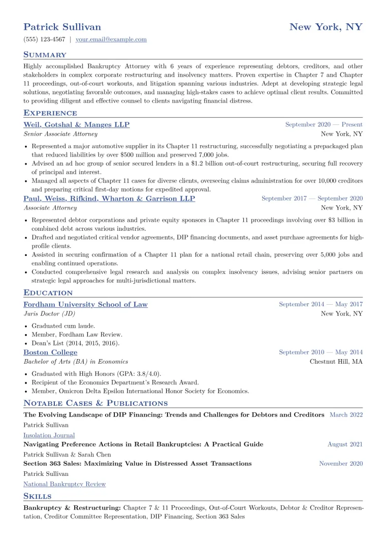Bankruptcy Attorney Resume Example CV template preview