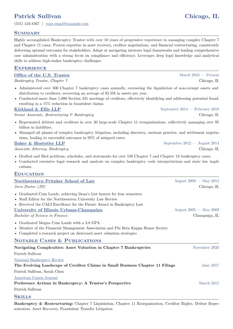 Bankruptcy Trustee Resume Example CV template preview