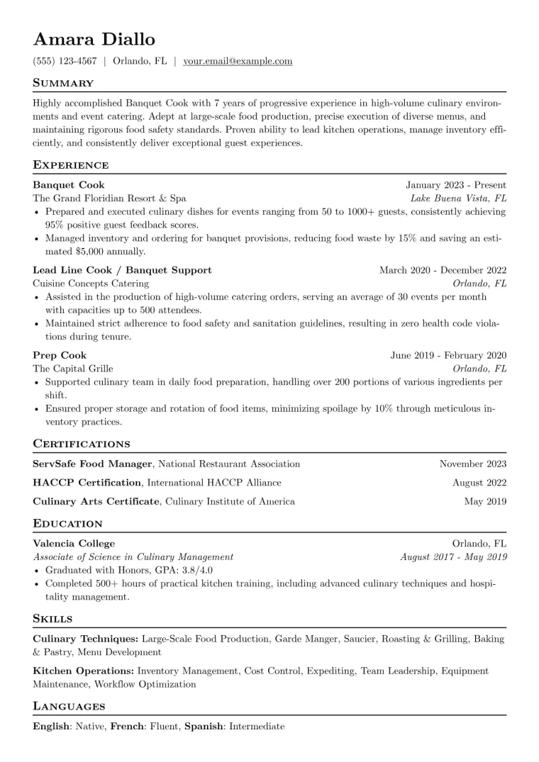 Banquet Cook Resume Example preview