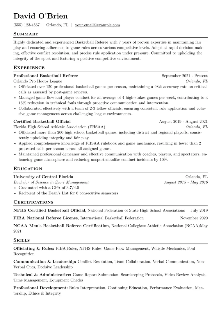 Basketball Referee Resume Example preview