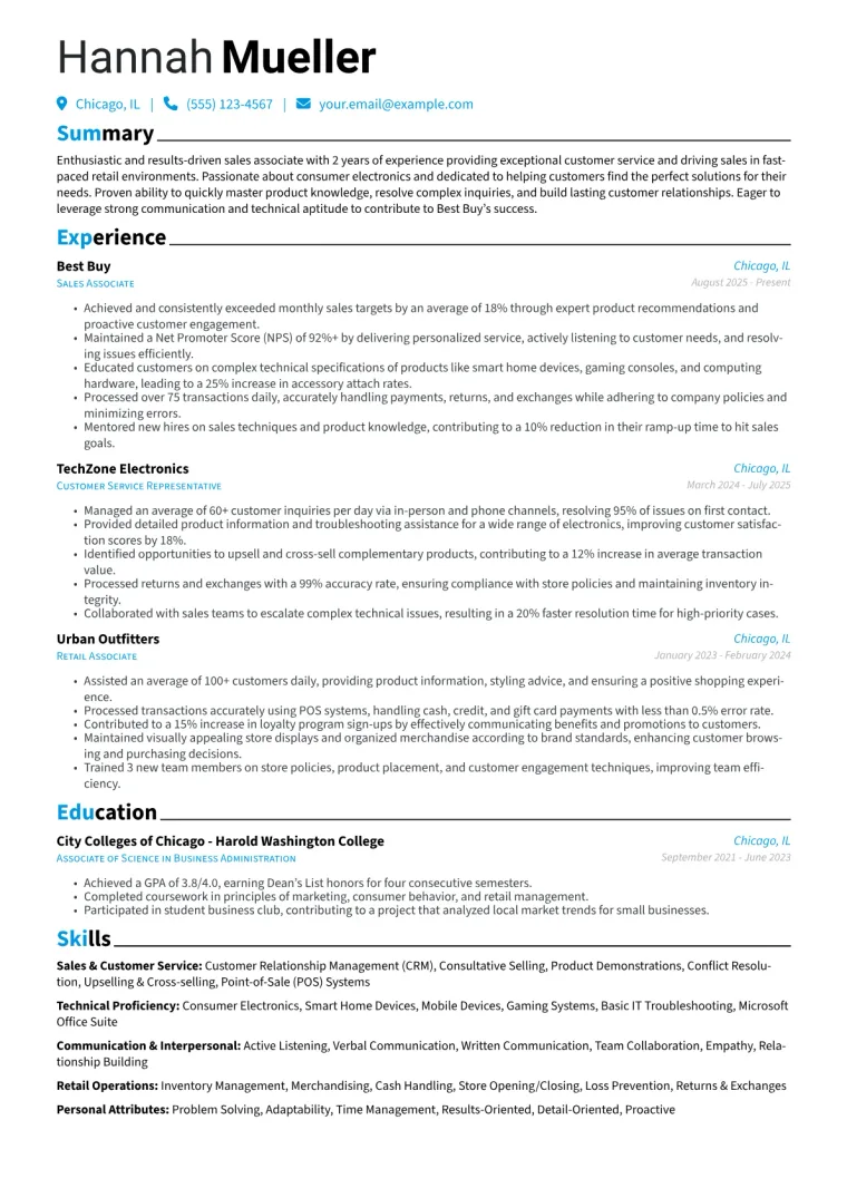 Best Buy Resume Example preview