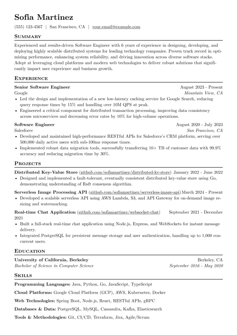 Big Tech Resume Example preview