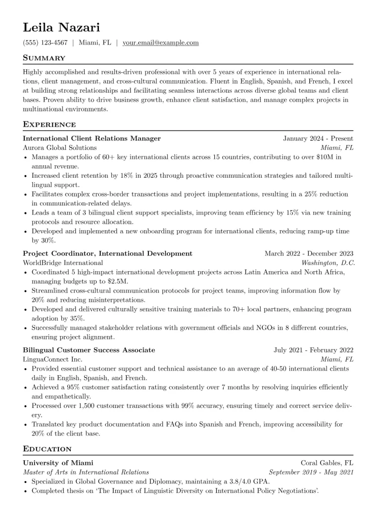 Bilingual Resume Example CV template preview